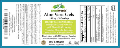 Aloe Vera Supplement (100 Softgels) 20,000mg Pure Gel Equivalency – Made with Organic Aloe Vera