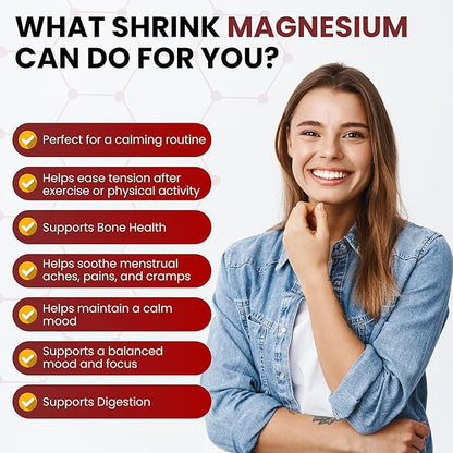 Shrink Magnesium Glycinate – High Absorption Magnesium Supplement – Supports Muscle Function – 60 Capsules