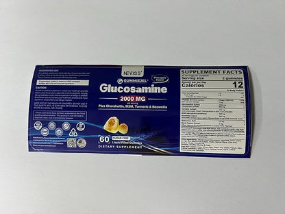 Sugar Free Glucosamine Gummies for Adults 2000MG - Glucosamine Chondroitin MSM Supplement - Plus Turmeric, Boswellia, Hyaluronic Acid & Vitamin D3, Chewable Glucosamine Gummy, 60 Gummies, 30 Servings