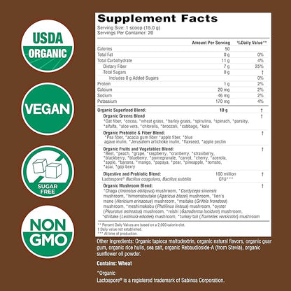 COUNTRY FARMS Super Greens Chocolate Flavor, 50 Organic Super Foods, USDA Organic Drink Mix, Fruits, Vegetables, Super Greens, Mushrooms & Probiotics, Supports Energy, 40 Servings, 10.6 Oz, 2 Pack
