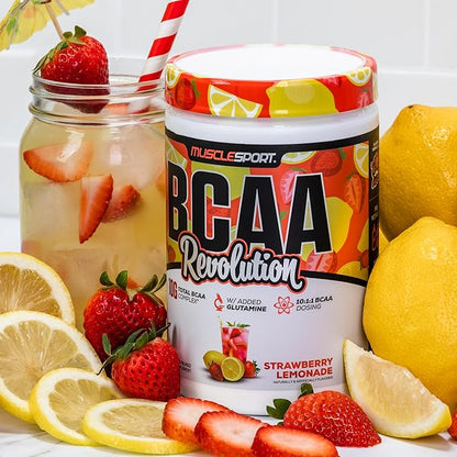 Musclesport BCAA Revolution Amino Acid Powder Supplement for Men & Women - Intra Workout Training Complex - Recovery Supplemen (Strawberry Lemonade, 30 Servings)