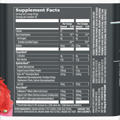 Sunwarrior Pre Workout Powder Energy Drink | Vegan Plant-Based Supplement | Pump, Hydrate, Focus, Endurance, & Strength Builder | Watermelon Flavored 30 Servings | Active Preworkout