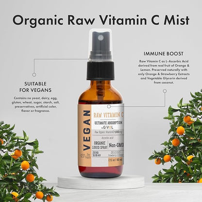 Vitamin D3+K2 Liquid Drops (MK4 & MK7) Organic Fractionated Coconut Oil and Vitamin C Extra Strength Spray Mist: Daily Absorption Liquid Extract, Essential Protein Support, Optimizes Wellness Benefits