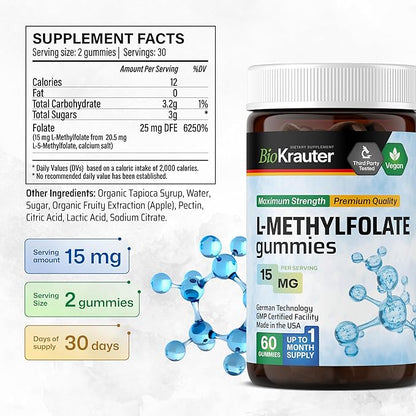 BIO KRAUTER Quercetin with Bromelain 60 Gummies & L-Methylfolate 60 Gummies