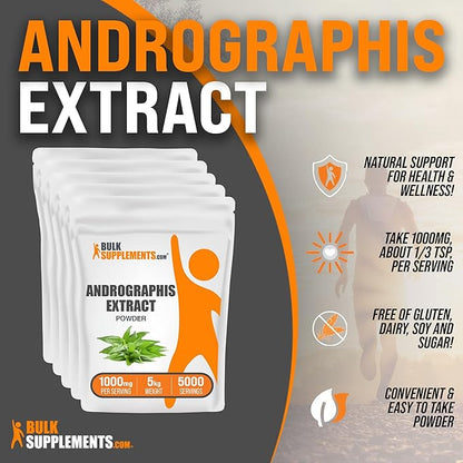 BulkSupplements.com Andrographis Extract Powder - Andrographis Paniculata, Herbal Supplement, Andrographis Powder - Gluten Free, 1000mg per Serving, 5kg (11 lbs)