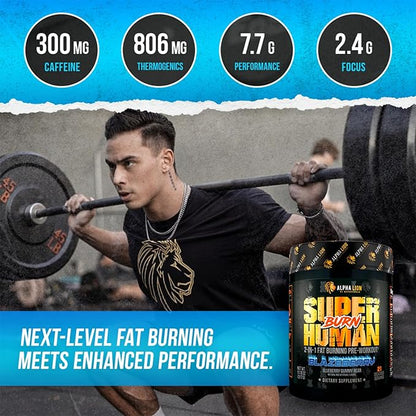 ALPHA LION Superhuman Burn 2-in-1 Metabolism Booster Pre Workout, Weight Loss Supplement, Appetite Suppressant, Fat Loss Support, Energy & Focus Powder (21 Servings, Blue Gummy Bear Flavor)