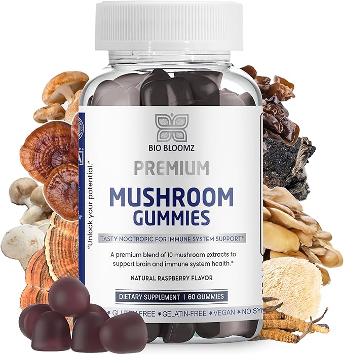 Premium Mushroom Gummies for Adults - Lion's Mane Supplement Gummy with Turkey Tail, Shiitake, Cordyceps, Reishi, Chaga, Maitake Mushroom Gummy - Energy Nootropics Brain Support Supplement