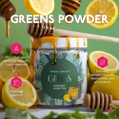 Strong + Sexy Fit Greens Powder, Green Juice Mix for Gut Health, Energy & Immune Support, Fruit and Veggies Supplement with Wheat Grass, Digestive Enzyme, Vitamin C, Electrolytes, Barley, 30 SVG