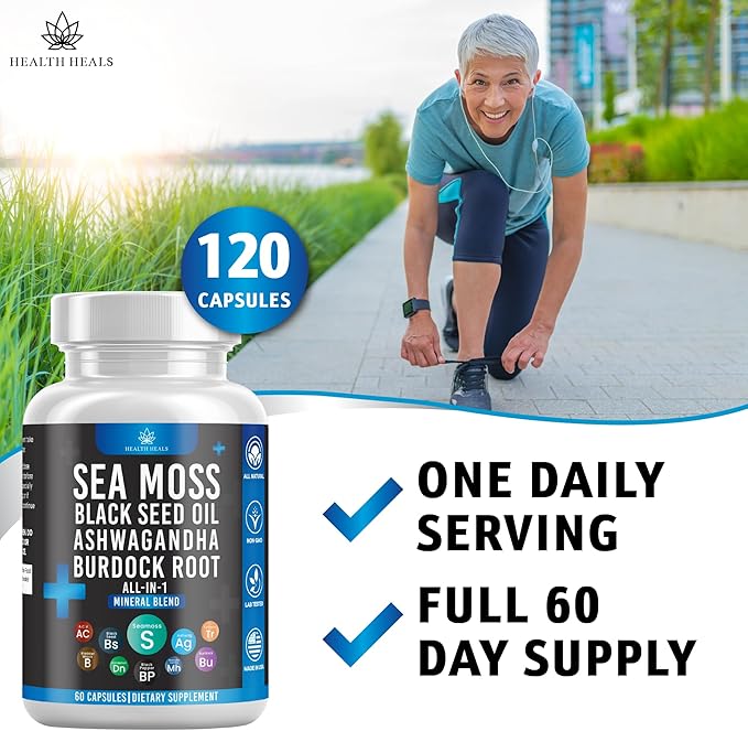 Sea Moss Black Seed Oil Ashwagandha Bladderwrack Burdock - 120 Count