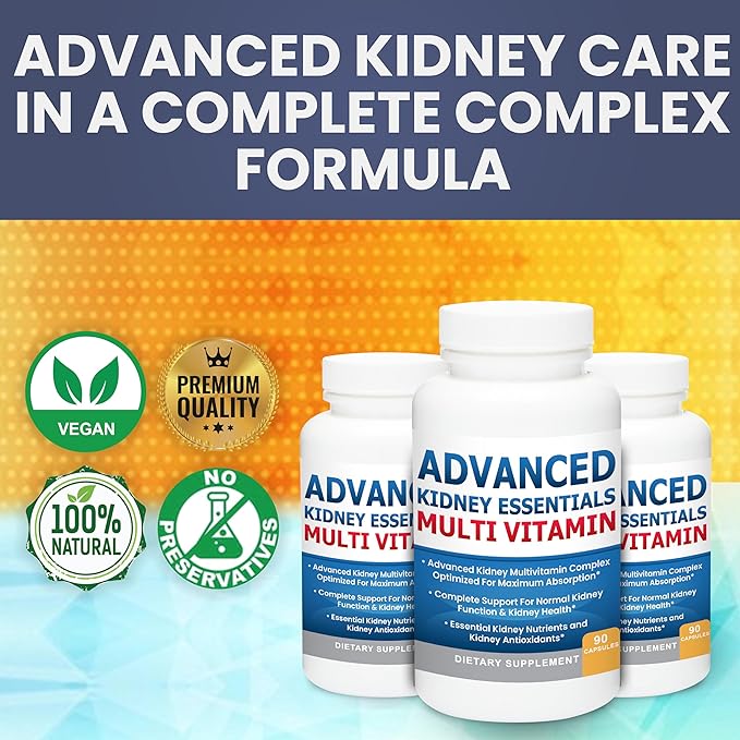 Advanced Kidney Essentials Multivitamin. Kidney Support Supplement for Complete Kidney Health. Kidney Health Supplement with Renal Vitamins 90 Caps