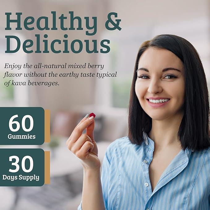 Kava Gummies for Stress Relief & Deep Calm – 100mg Kavalactones per Serving – Vegan, Pacific Island Root Extract | Mixed Berry Flavor, 30 Count