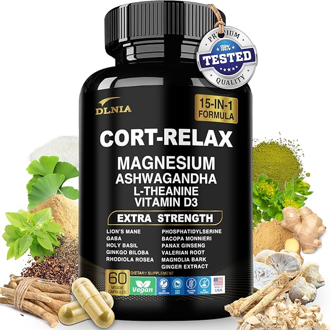 Super Calm Cortisol Supplement with Magnesium Glycinate, Ashwagandha, L-Theanine, Phosphatidylserine, Ginkgo Biloba & Lions Mane for Calm, Focus, Mental Clarity, Relaxation, Sleep, Energy