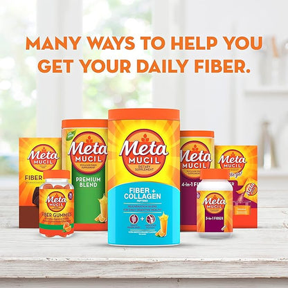 Metamucil Daily Fiber + Collagen, Psyllium Husk Powder, Plant Based, Sugar-Free with Stevia, 3-in-1 Fiber for Digestive Health, Orange Flavored, 90 Doses (29.8 OZ Fiber Powder)