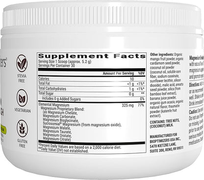 BIOptimizers Magnesium Breakthrough Drink Banana Mango - 8 Forms of Magnesium: Glycinate, Malate, Citrate, and More - Natural Sleep Supplement – 6 oz (30 Servings)