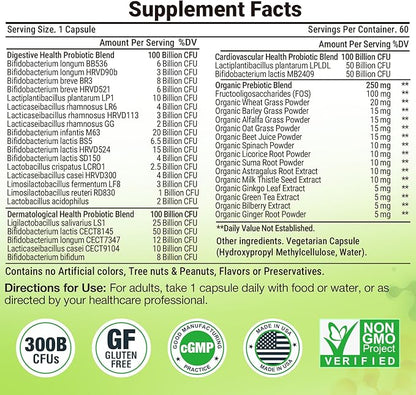 Probiotics for Women Men- 300 Billion CFU, 24 Strains Probiotic+15 Organic Herbs Prebiotics Blend, Pre and Probiotics, for Digestive Health, Immune & Gut, Diarrhea, Bloating, Vegan, 4 Month Supply
