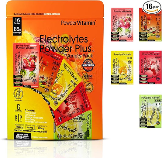 Electrolytes Powder Plus, Keto, Variety Pack A, Sugar Free, Pink Himalayan Salt, 1000mg Potassium, 120mg Calcium, 120mg Magnesium, Non-GMO, Zero Calories, (16 Hydration Packets)