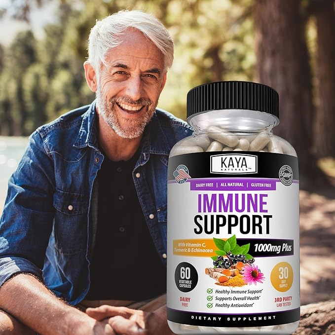 Kaya Naturals Elderberry Immune Support, Elderberry with Zinc and Vitamin C for Adults Vitamins, Probiotics & Turmeric 1000mg Immune System Booster Sambucus Capsules - 60 Count