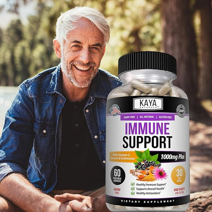 Kaya Naturals Elderberry Immune Support, Elderberry with Zinc and Vitamin C for Adults Vitamins, Probiotics & Turmeric 1000mg Immune System Booster Sambucus Capsules - 60 Count