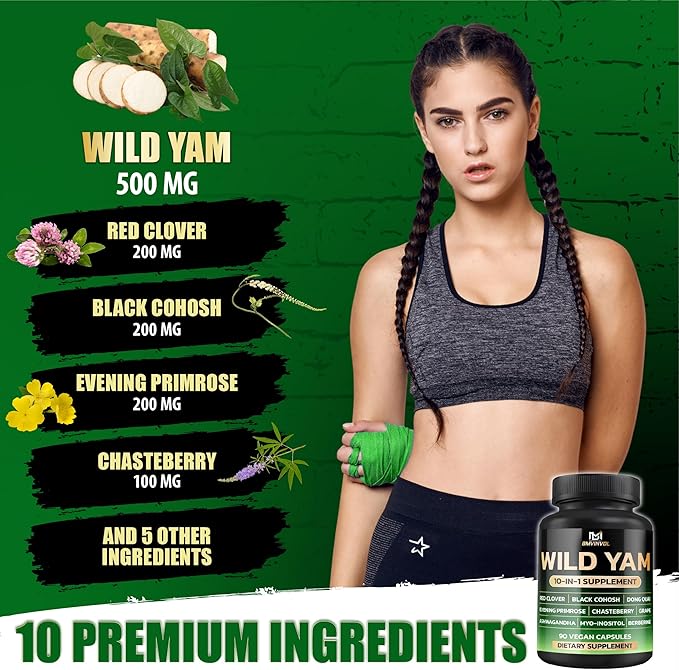 BMVINVOL Wild Yam Supplement | Red Clover, Black Cohosh, Evening Primrose, Berberine, Myo-Inositol - Hormone Balance for Women [ 90 Capsules]