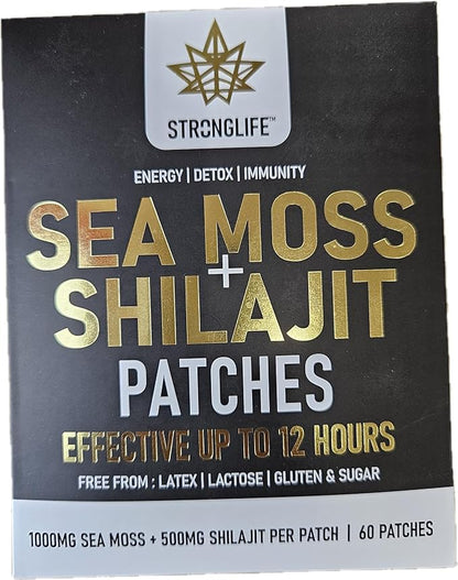 Stronglife Shilajit 500mg & Sea Moss 1000mg Transdermal Patches – 60 Patches High Absorption, Like Capsules and Resin, Easy to Use, Long-Lasting,