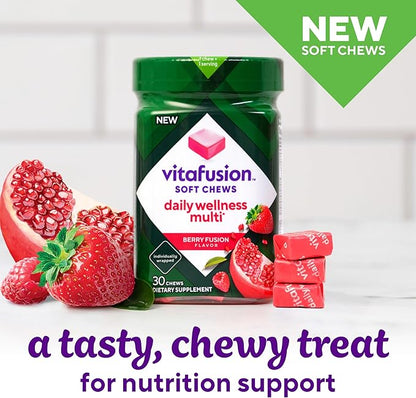 Vitafusion Soft Chews Daily Wellness Multi(1), Chewable Multivitamins for Adults, Individually Wrapped, Berry Fusion Flavor, 30 Chews, 30 Day Supply