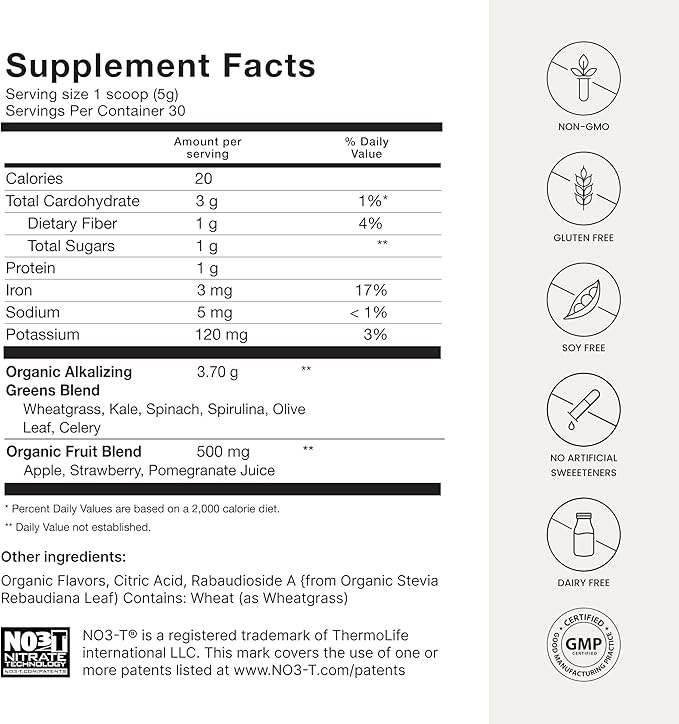 HumanN HeartGreens | Superfood Organic Powder with Wheatgrass, Kale, Spinach, and Spirulina, USDA Organic Non-GMO, from The Makers of SuperBeets (Green Apple Flavor, 5.29-Ounce