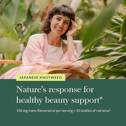 Gaia Herbs Resveratrol 150 - Beauty & Radiance Antioxidant Support Supplement - Made with Japanese Knotweed - Contains 150 mg Trans-Resveratrol per Serving - 50 Liquid Phyto-Capsules (25-Day Supply)