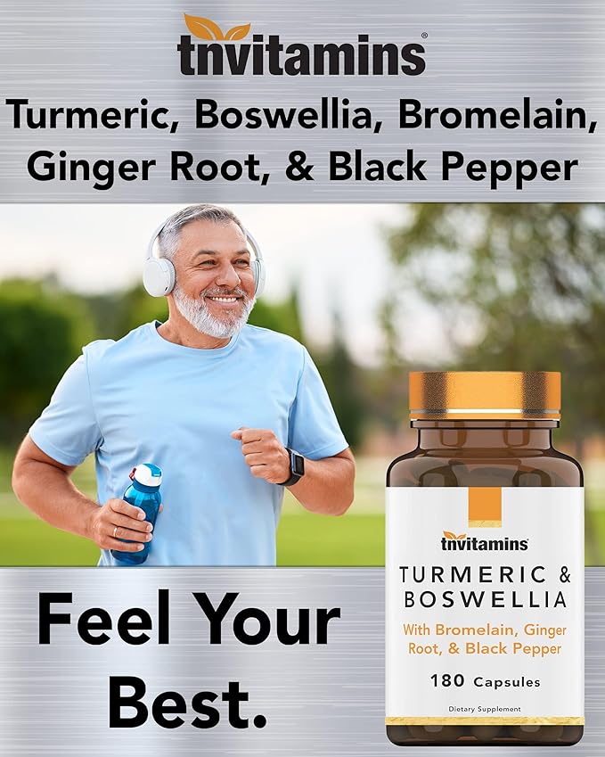 Turmeric & Boswellia Complex (180 Capsules) with Ginger Root, Bromelain, & Black Pepper Extract | Joint-Ease Formula: Powerful Joint Support Supplement* | Produced in The USA