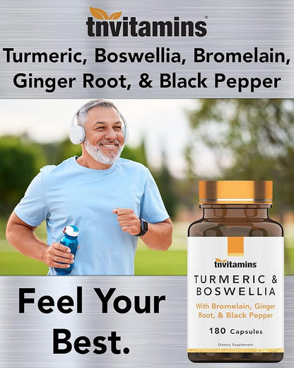 Turmeric & Boswellia Complex (180 Capsules) with Ginger Root, Bromelain, & Black Pepper Extract | Joint-Ease Formula: Powerful Joint Support Supplement* | Produced in The USA