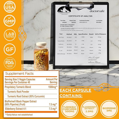 Turmeric Curcumin with 95% Curcuminoids & BioPerine Black Pepper | 1500mg | Joint Support Supplement | Non-GMO Gluten-Free - 240 Capsules