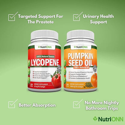 NutriONN Pumpkin Seed Oil Softgels Lycopene Capsules Combo - Targeted Support for Prostate & Urinary Health