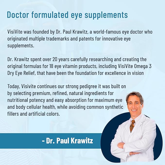 Omega 3 Dry Eye Supplements with EPA and DHA - VisiVite Dry Eye Relief Quench+ Eye Vitamins for dry eyes with Omega 3 Supplement - Dry Eye vitamins Made with Omega 3 Fish Oil - 60 Softgels.
