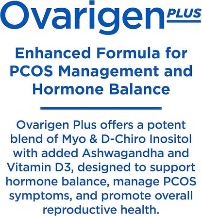Ovarigen Plus, Myo & D-Chiro Inositol Blend Powder – 40:1 Blend with Folic Acid, Ashwagandha Powder, and Vitamin D3 - Help Manage PCOS Symptom, Hormone Balance, and Natural Fertility Aid, 60 Sachets