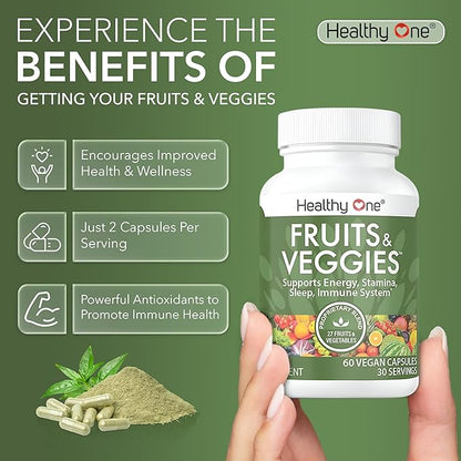 Fruits & Veggies - 27 Balanced Whole Foods of Nature - Vitamins - Minerals - Antioxidants - Detox - Vegetables - Kale - Broccoli - Spinach - Beets - Raspberries - Multivitamin - 60 Count