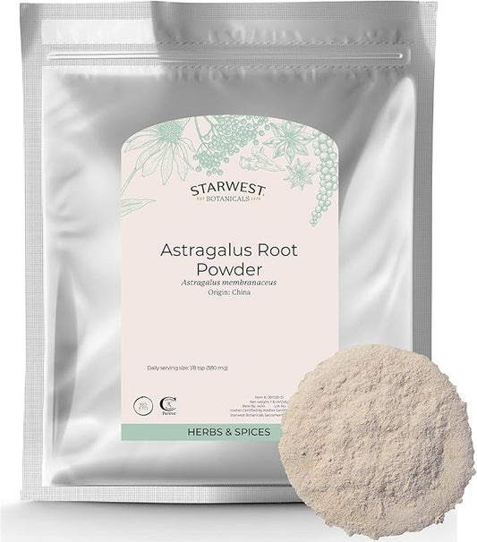 Starwest Botanicals Astragalus Root Powder - Dried Herb for Tea, Natural Immune Support, Promotes Wellness, Certified Kosher, Non-GMO - Bulk 1 lb Bag