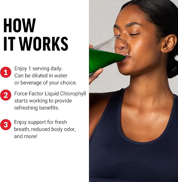 FORCE FACTOR Chlorophyll Liquid Body Deodorizing Supplement, Freshens Breath and Body Naturally, Made with No Artificial Sweeteners or Colors, Non-GMO, Natural Mint Flavor, 16 oz.