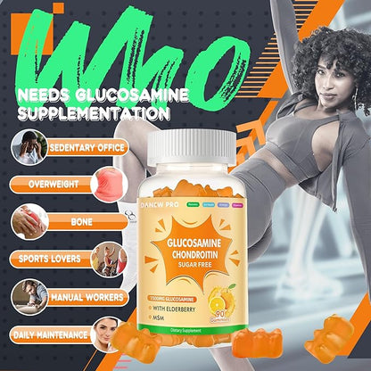 Glucosamine Chondroitin Gummies with MSM & Elderberry Extra Strength - Joint Support, Antioxidant Immune Support Supplement for Adults, Men & Women.90 Orange Gummies