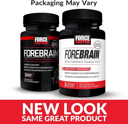 FORCE FACTOR Forebrain, 2-Pack, Nootropic Brain Supplement to Improve Memory, Boost Focus, Increase Mental Energy, and Support Brain Health with Caffeine, Bacopa, and Huperzine A, 60 Capsules