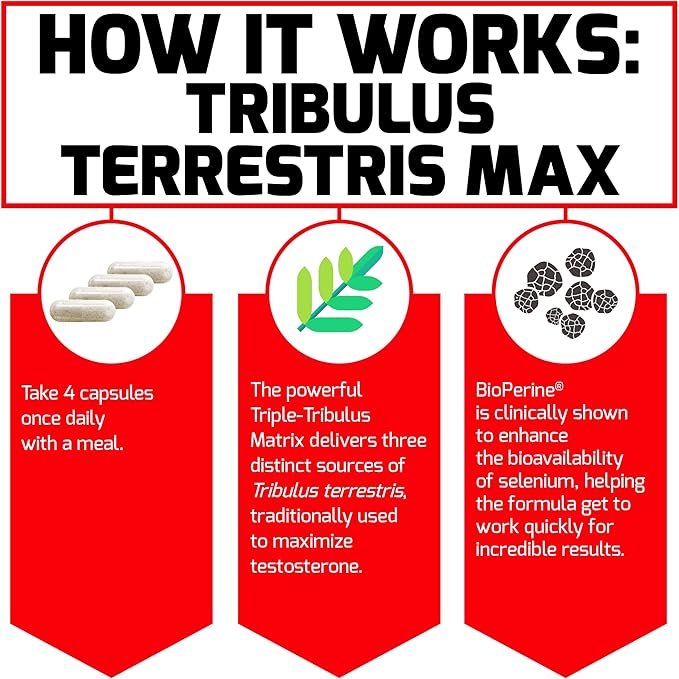 FORCE FACTOR Tribulus Terrestris Max for Men, Testosterone Booster and Male Vitality Supplement, for Superior Absorption, 2000mg, 120 Capsules