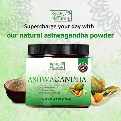 Reddy Naturals Aryana Pure Organic Ashwagandha Powder - High-Potency Root Extract with 10% Withanolides - Natural Orange Flavor for Stress & Energy Support - 4.2 OZ (120g)