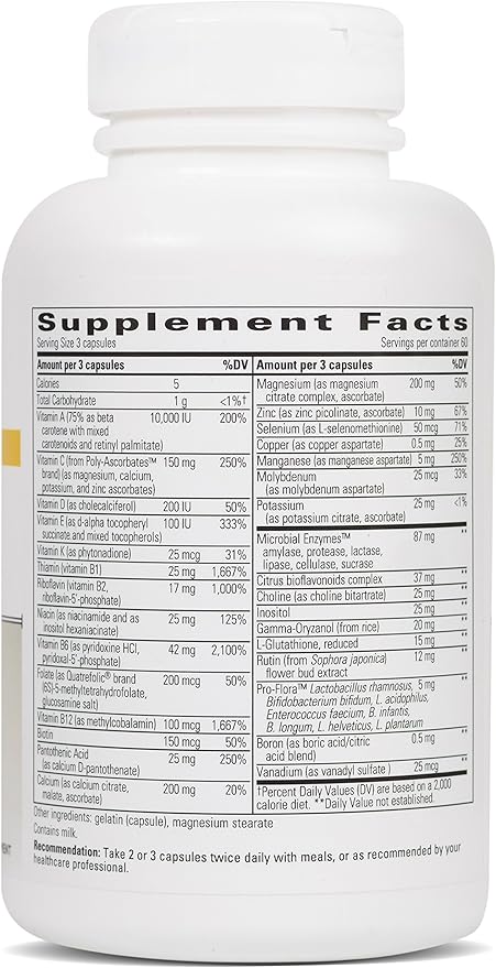 Integrative Therapeutics NutriVitamin Enzyme Complex - Mineral Supplement - Multivitamin & Mineral Supplements with Vitamins C, E & Digestive Enzymes - Iron & Dairy Free - 180 Capsules