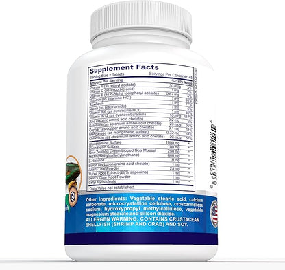 Advanced Joint Support and Relief, Antioxidants, Vitamins, Zinc, Copper and Green Lipped Mussel Extract, Made in USA, 90 Vegetable Tablets