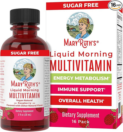 MaryRuth's Liquid Morning Multivitamin Travel Pack | Mens & Womens Multivitamin| Vitamin A C D E B6 B12 Biotin Zinc | Beauty | Immunity | Vegan | Non-GMO | Gluten Free | 1 oz | 16 Servings