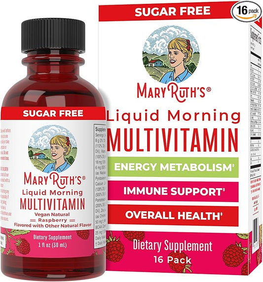 MaryRuth's Liquid Morning Multivitamin Travel Pack | Mens & Womens Multivitamin| Vitamin A C D E B6 B12 Biotin Zinc | Beauty | Immunity | Vegan | Non-GMO | Gluten Free | 1 oz | 16 Servings
