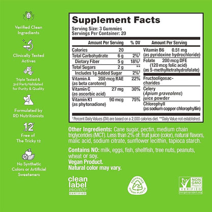 HUM Celery Juice Fiber Gummies The First Prebiotic Celery Juice Gummy, Supports Detoxification and A Daily Green Boost with Celery Juice, Chlorophyll, and Prebiotic Fiber (60-Count)