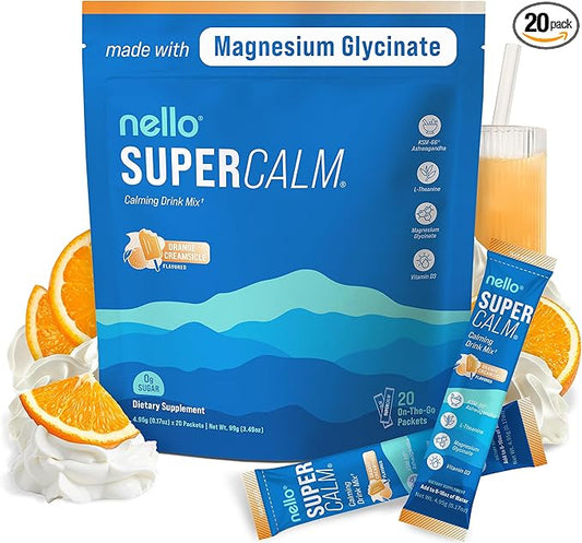 Supercalm Drink Mix - Ashwagandha KSM 66, Magnesium Glycinate & L-Theanine Supplement - Ashwagandha Root Extract - Focus and Relaxation Support (20 Travel Packets) - Orange Creamsicle