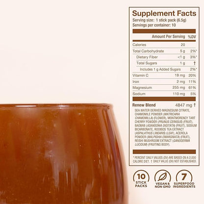 Laird Superfood Sleep & Recover, Bedtime Powdered Drink Mix Calming Supplement to Support Relaxation and Sleep with Tart Cherry and Chamomile, 0.3 Oz Packet, Pack of 10