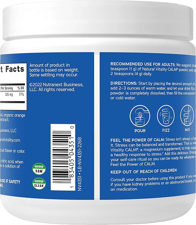 Natural Vitality Calm Magnesium Supplement, Anti-Stress Drink Mix Powder, Gluten Free, Vegan, & Non-GMO, Orange, 8 oz