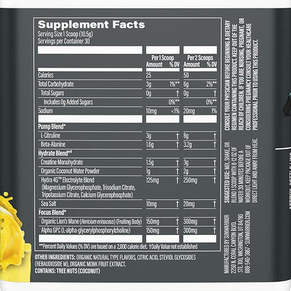 Sunwarrior Pre Workout Powder Energy Drink Non-Stim & Caffeine Free | Vegan Plant-Based Supplement | Pump Hydrate Focus Endurance & Strength Builder | Yuzu Mango Flavored 30 Serving Active Preworkout