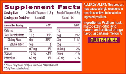 Metamucil, Daily Psyllium Husk Powder Supplement, Sugar-Free Powder, 4-in-1 Fiber for Digestive Health, Orange Flavored Drink, 114 teaspoons, 1.4 Pound (Pack of 2)